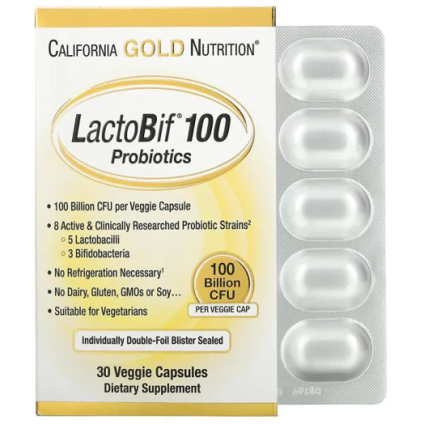 Пробіотик, LactoBif Probiotics, California Gold Nutrition, 100 млд КОЕ, 30 капсул