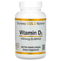 Витамин D3 125 мкг (5,000 МЕ) с рыбьим жиром, California Gold Nutrition Vitamin D3, 360 желатиновых капсул