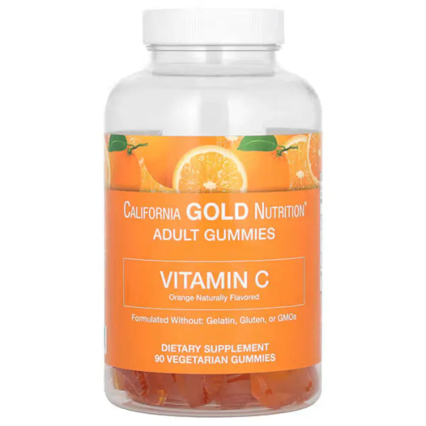 Витамин C, Vitamin C Gummies, California Gold Nutrition, апельсиновый вкус, без желатина, 90 жевательных конфет