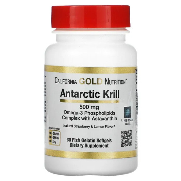 Масло криля з астаксантіном, Krill Oil, with Astaxanthin, California Gold Nutrition, 500 мг, 30 кап.