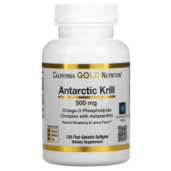 Масло криля 500 мг, California Gold Nutrition Krill Oil with Astaxanthin, вкус клубники и лимона, 120 капсул