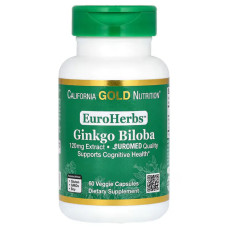 Гинкго билоба 120 мг экстракт, California Gold Nutrition EuroHerbs Gingko Biloba, 60 вегетарианских капсул