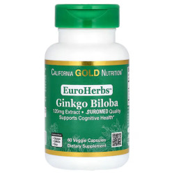 Гинкго билоба 120 мг экстракт, California Gold Nutrition EuroHerbs Gingko Biloba, 60 вегетарианских капсул