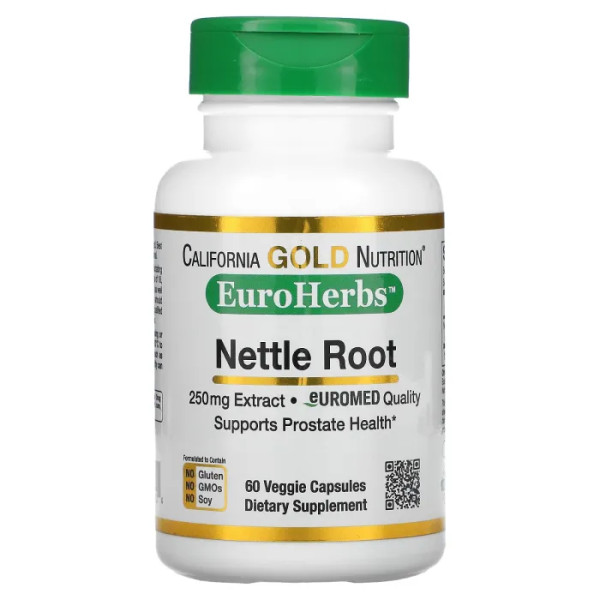 Кропива, Nettle Root, California Gold Nutrition, EuroHerbs, 250 мг, 60 капсул