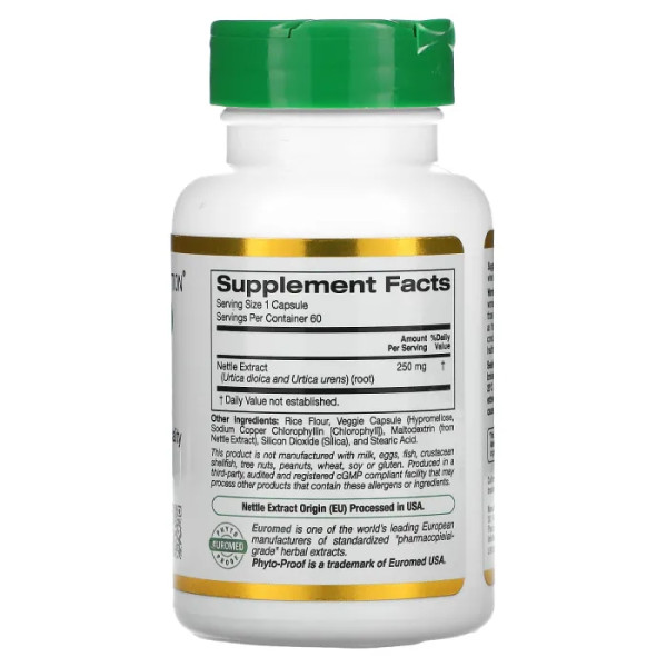 Кропива, Nettle Root, California Gold Nutrition, EuroHerbs, 250 мг, 60 капсул