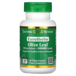 Экстракт листьев оливы 500 мг, California Gold Nutrition EuroHerbs Olive Leaf Extract, 60 вегетарианских капсул