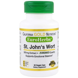 Звіробій 300 мг, екстракт, St. John's Wort California Gold Nutrition EuroHerbs, 60 вегетаріанських капсул