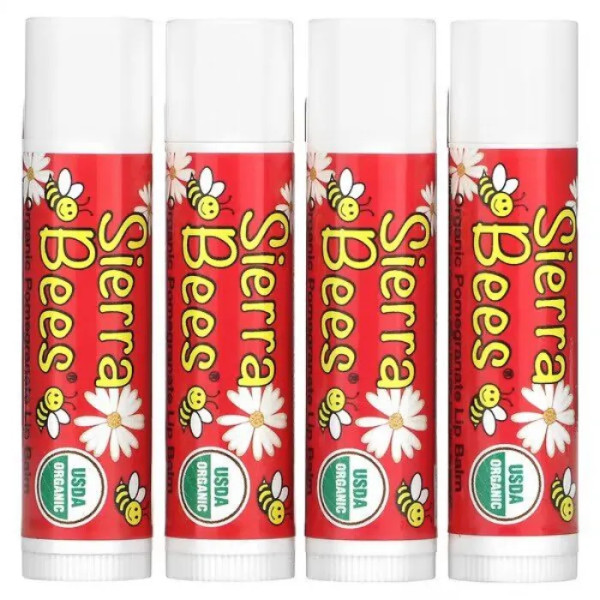 Бальзами для губ органічні, Lip balms, Sierra Bees, гранат, 4 штуки по 4,25 г