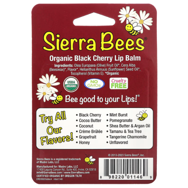 Бальзам для губ, органічний, Organic Lip Balms, Sierra Bees, чорна вишня, 4 шт по 4,25 г