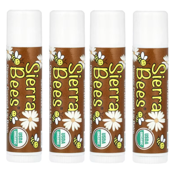 Бальзам для губ, органічний, Organic Lip Balms, Sierra Bees, кокос, 4 шт. по 4,25 г