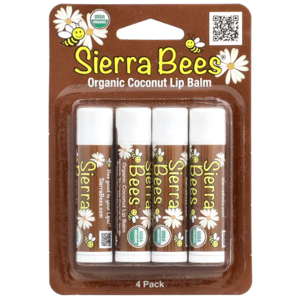 Бальзам для губ, органічний, Organic Lip Balms, Sierra Bees, кокос, 4 шт. по 4,25 г
