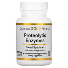 Протеолитические ферменты, пролонгированное высвобождение, Proteolytic Enzymes California Gold Nutrition, 90 капсул