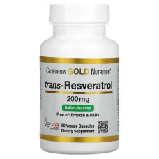 Ресвератрол 200 мг, 98% Trans-Resveratrol California Gold Nutrition, 60 капсул