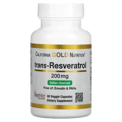 Ресвератрол 200 мг, 98% Trans-Resveratrol California Gold Nutrition, 60 капсул