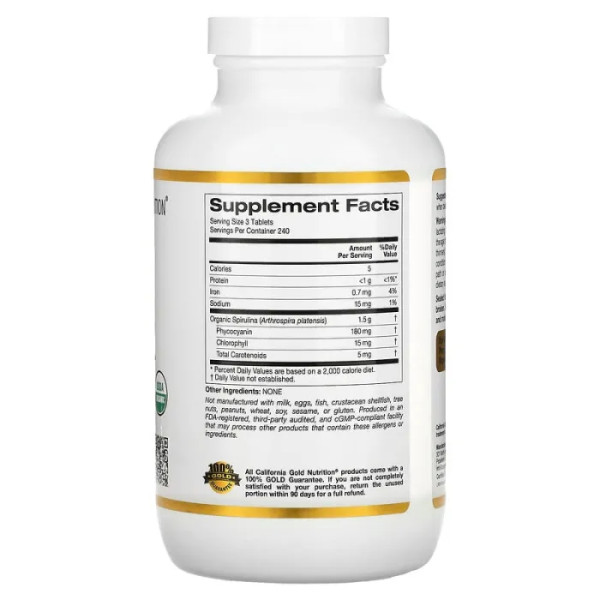 Спіруліна, Spirulina, California Gold Nutrition, органік, 500 мг, 720 таблеток