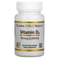 Вітамін D3 50 мкг (2000 МО), California Gold Nutrition Vitamin D3, 90 капсул