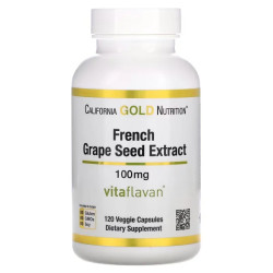 Экстракт виноградных косточек 100 мг, California Gold Nutrition Grape Seed Extract, Vitaflavan, полифенольный антиоксидант, 120 вегетарианских капсул