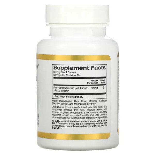 Екстракт кори французької приморської сосни, олігопін, French Maritime Pine Bark, Oligopin, California Gold Nutrition, 100 мг, 60 вегетаріанських капсул