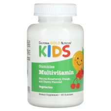 Мультивітаміни для дітей, Kids Multivitamin Gummies California Gold Nutrition, смак полуниці апельсин та вишня, 60 жувальних цукерок