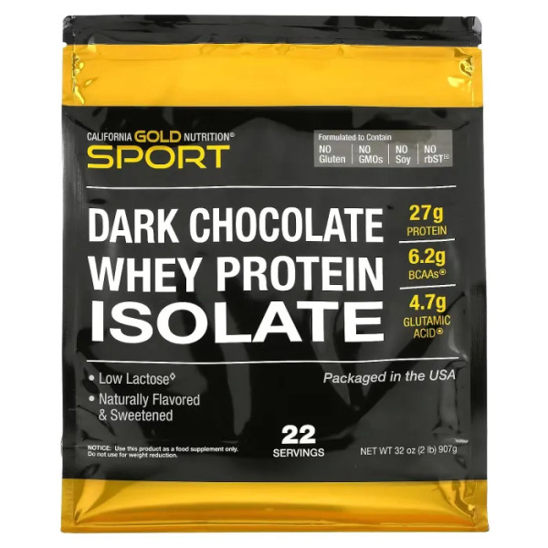 Ізолят сироваткового протеїну, Whey Protein Isolate, California Gold Nutrition, зі смаком чорного шоколаду, 907 г