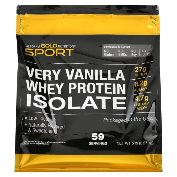 Ізолят сироваткового протеїну, Whey Protein Isolate, California Gold Nutrition, зі смаком ванілі, 2.27 кг