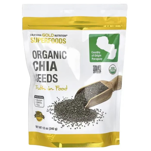 Насіння чіа, Organic Chia Seeds, California Gold Nutrition, органічні, 340 г