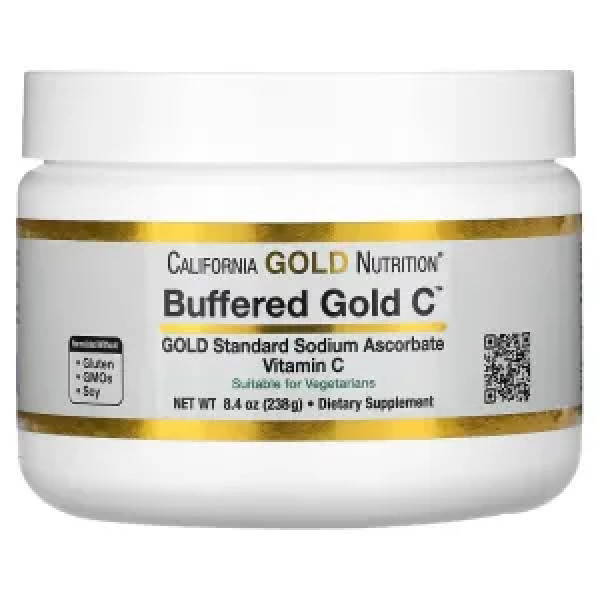 Вітамін С, буферизований, Buffered Gold Vitamin C, California Gold Nutrition, порошок некислотний, аскорбат натрію, 238 г