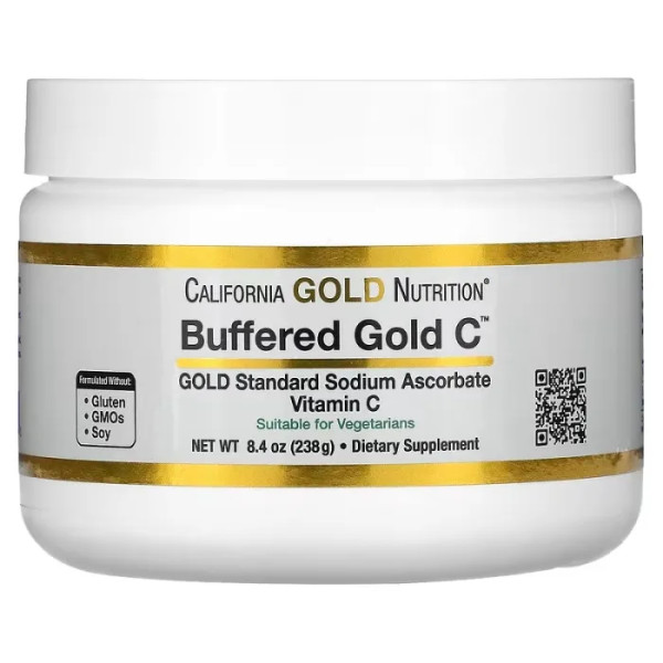 Вітамін С, буферизований, Buffered Gold Vitamin C, California Gold Nutrition, порошок некислотний, аскорбат натрію, 238 г