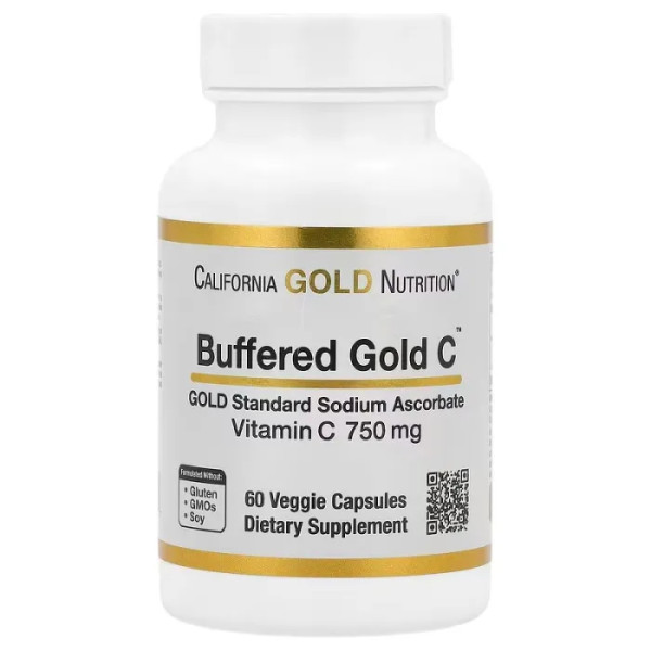 Вітамін С, буферизований, Buffered Vitamin C, California Gold Nutrition, аскорбат натрію, 750 мг, 60 рослинних капсул