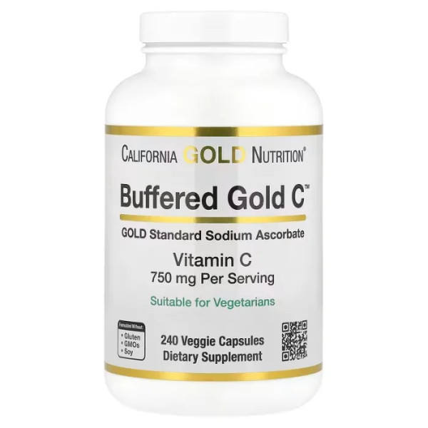Вітамін С, буферизований, Buffered Vitamin C, California Gold Nutrition, аскорбат натрію, 750 мг, 240 рослинних капсул