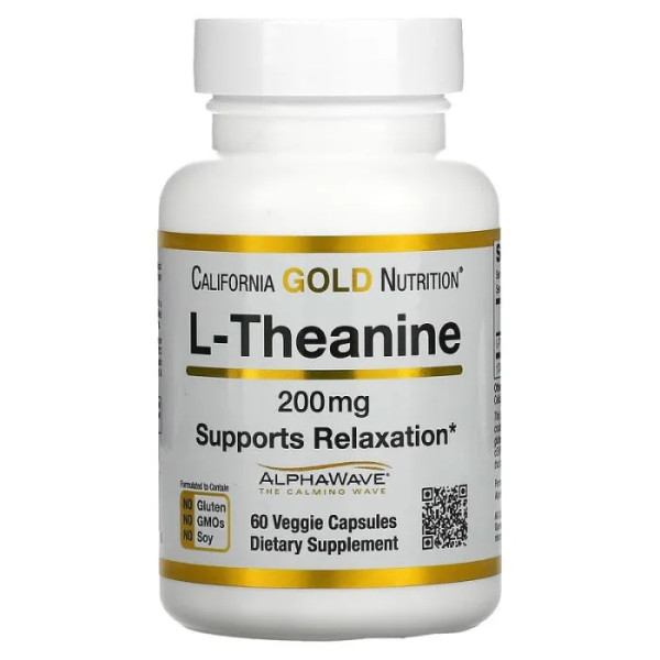 Теанін, L-Theanine, California Gold Nutrition, 200 мг, 60 капсул