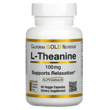 L-теанин 100 мг, California Gold Nutrition L-Theanine, расслабляющее и успокаивающее действие, 60 капсул