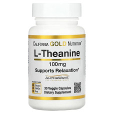 L-теанин 100 мг, California Gold Nutrition L-Theanine, 30 вегетарианских капсул