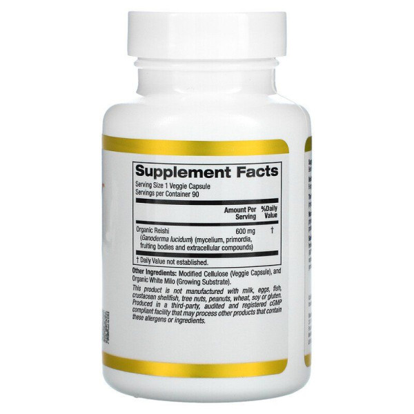 Гриби Рейші, Reishi, California Gold Nutrition, Fungiology, клітинна підтримка, органік, 90 рослинних капсул