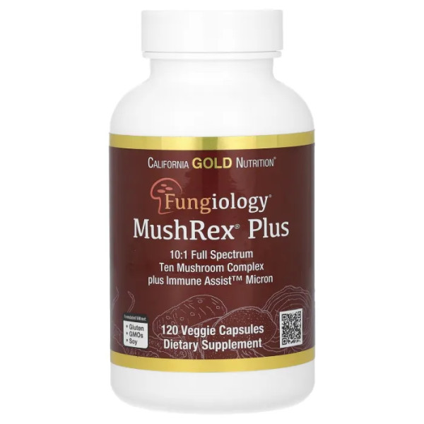 Суміш грибів, Mushroom Complex, California Gold Nutrition, Fungiology, сертифікована, органік, 120 капсул
