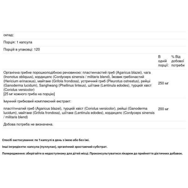 Суміш грибів, Mushroom Complex, California Gold Nutrition, Fungiology, сертифікована, органік, 120 капсул