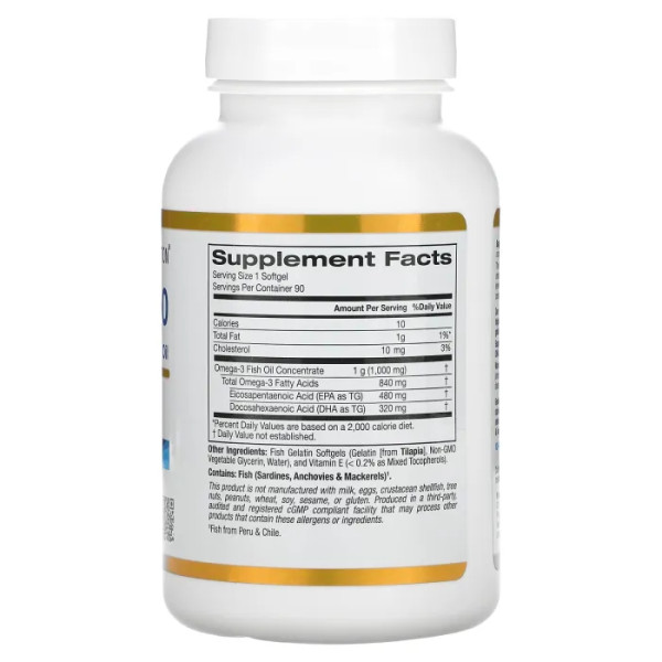 Омега 800, риб'ячий жир, Omega 800, Сalifornia Gold Nutrition, 80% EPA\/DHA, форма тригліцеридів, 1000 мг, 90 гелевих капсул з риб'ячого желатину