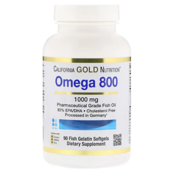 Омега 800, риб'ячий жир, Omega 800, Сalifornia Gold Nutrition, 80% EPA\/DHA, форма тригліцеридів, 1000 мг, 90 гелевих капсул з риб'ячого желатину