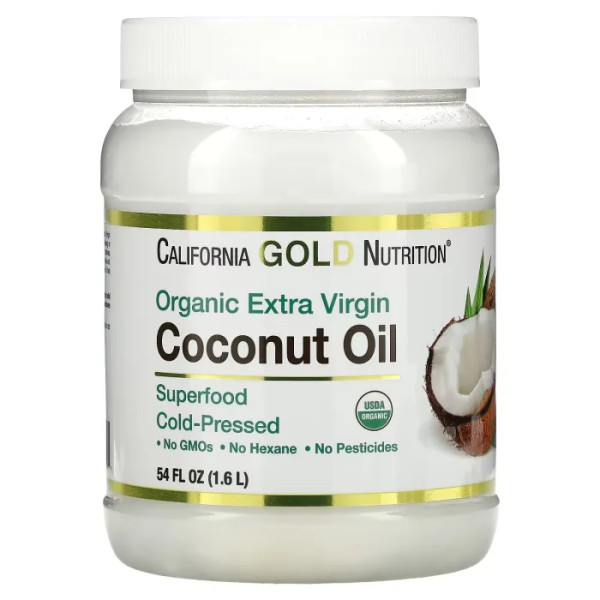 Кокосова олія, Virgin Coconut Oil, California Gold Nutrition, органік, першого холодного віджиму, 1.6 л
