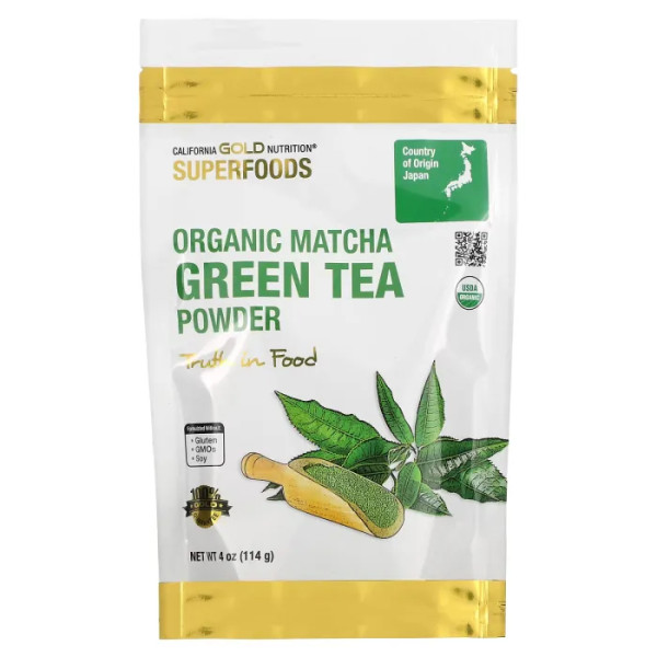 Зелений чай матчу, Matcha Green Tea, California Gold Nutrition, SUPERFOOD, органічний, порошок, 114 г