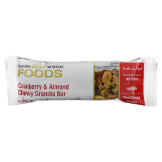 Закусочні батончики, California Gold Nutrition FOODS Bars, журавлина з мигдалем, 12 шт. по 40 г