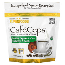 Кава з кордицепсом та рейші, органічний розчинний порошок, Coffee with Cordyceps and Reishi California Gold Nutrition, 100 г