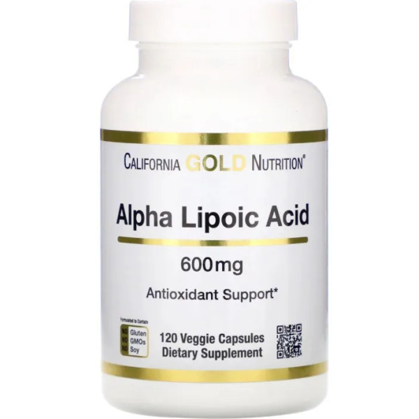 Альфа-ліпоєва кислота, Alpha Lipoic Acid, California Gold Nutrition, 600 мг, 120 рослинних капсул