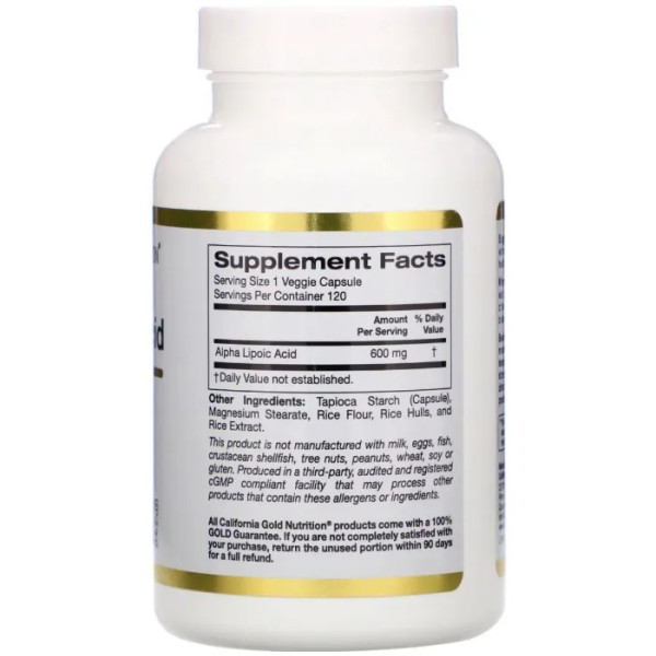 Альфа-ліпоєва кислота, Alpha Lipoic Acid, California Gold Nutrition, 600 мг, 120 рослинних капсул