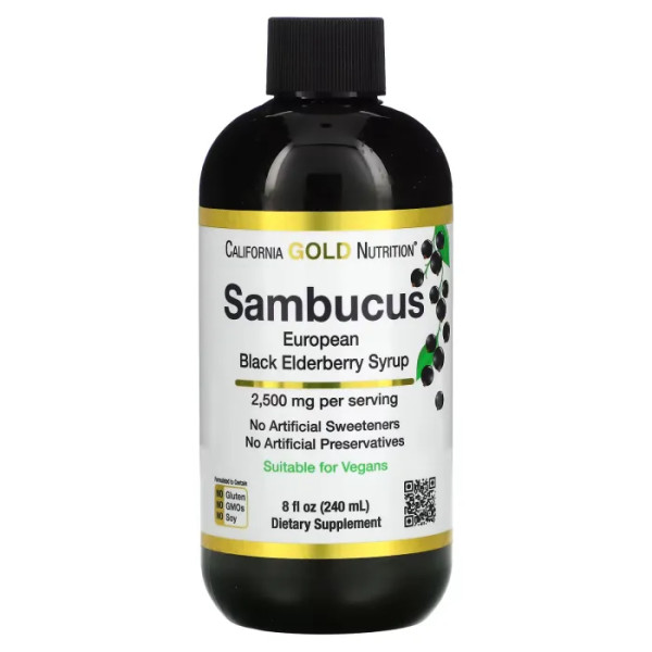 Бузина чорна, Sambucus Elderberry, California Gold Nutrition, для дорослих, 240 мл