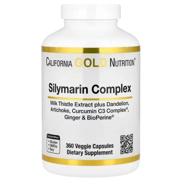 Силімарин (розторопша), Silymarin Complex, California Gold Nutrition, з екстрактом розторопші плямистої, кульбаби, артишоку, імбиру та біоперину, 360 рослинних капсул