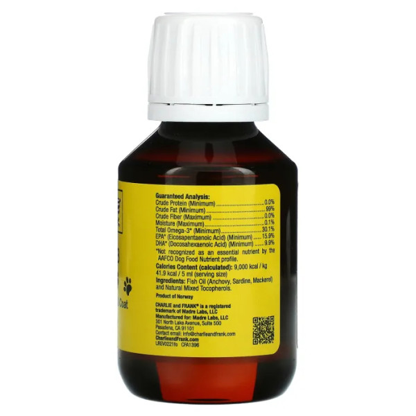 Риб'ячий жир, Омега-3, Pet Omega-3 Fish Oil, Charlie and Frank, для котів та собак, 100 мл