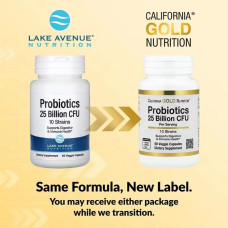 Пробиотики 25 млрд КОЕ смесь 10 штаммов, California Gold Nutrition Probiotics, 60 растительных капсул