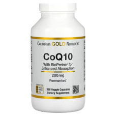 Коэнзим Q10 200 мг, с биоперином, California Gold Nutrition CoQ10 USP with Bioperine, 360 капсул