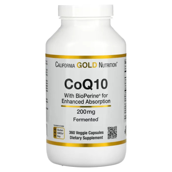 Коензим Q10 USP з біоперином, CoQ10 USP with Bioperine, California Gold Nutrition, 200 мг, 360 капсул